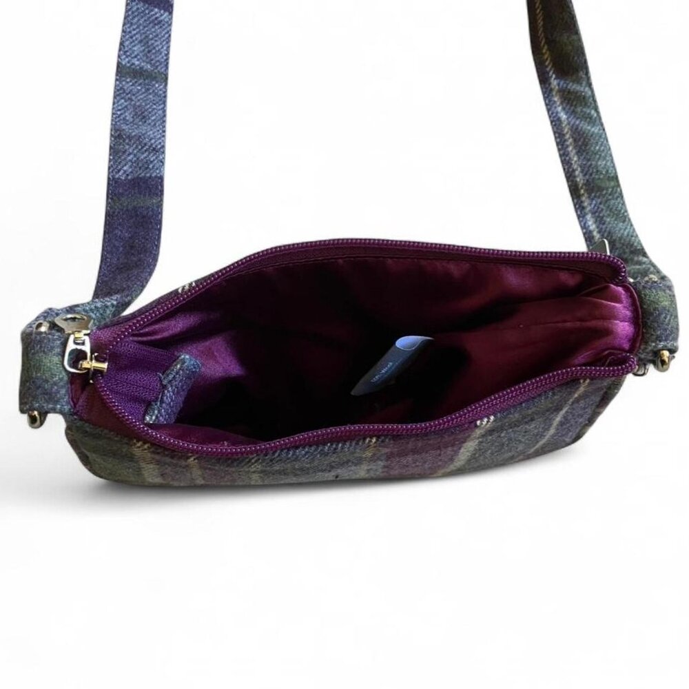 NWT Earth Squared Fair Trade Flecked Plaid Tartan Wool Blend Crossbody Bag Purse - Picture 5 of 8